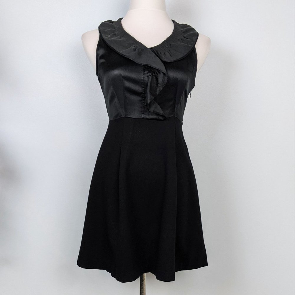 Theory Black Silk Fit & Flare Peter Pan Collar Dress